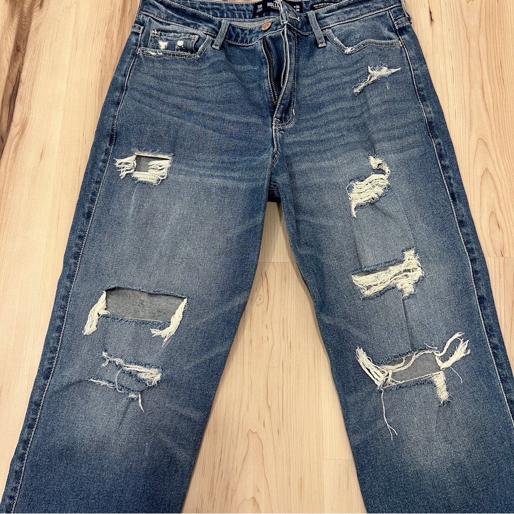 Hollister High Rise Slim Straight Distressed Jeans - Picture 4 of 5